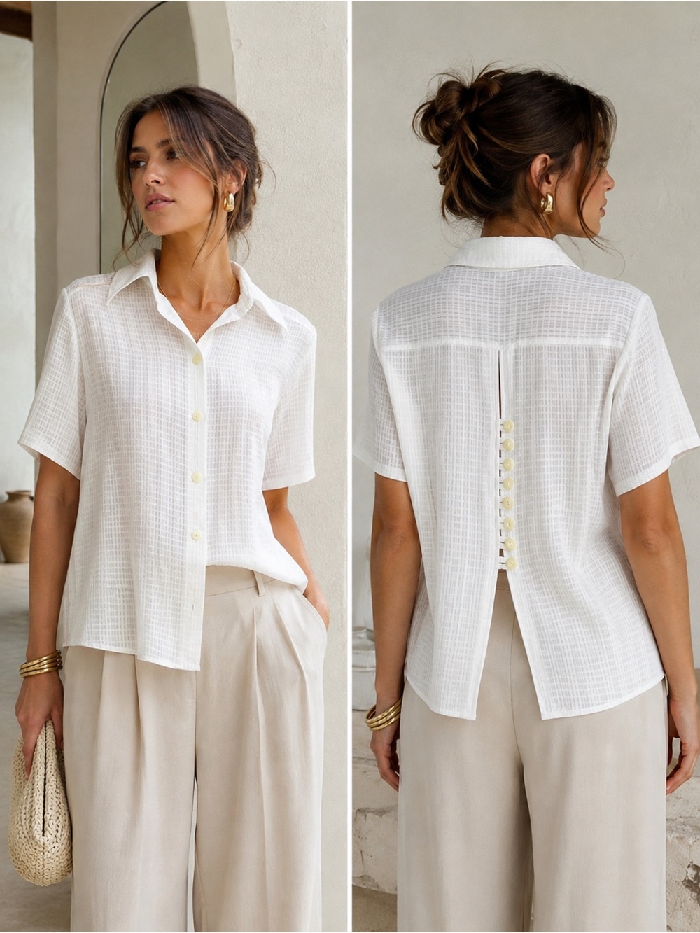 No Name Women’s White Button-Back Short Sleeve Shirt